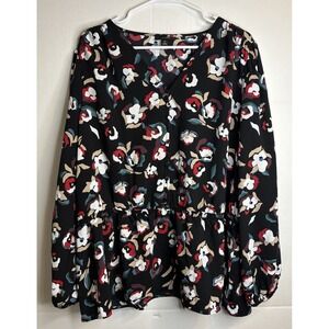 Alfani Women's Long Sleeve V-Neck Blouse Floral Jewel‎ Tone Sz XXL Elastic Waist